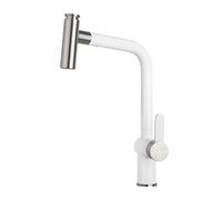Kitchen Faucets, Quartz Stone Universal Rotate Pull-Out Faucet, Kitchen Sink Dual Effluent Modes, Cold and Hot Control Bathroom(Shell White)