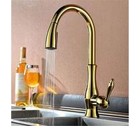 Kitchen Faucets Single Handle Pull Out Tap with Aerator Hole Swivel 360 Degree Water Mixer Deck Mounted Retro Style Golden(Gold)