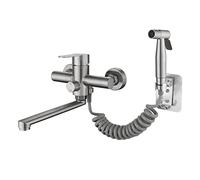 Kitchen Faucets Wall Mount,Brushed,Single Level Stainless Steel Kitchen Sink Faucets,Wall Mount Faucet with Sprayer,Kitchen Sink in-Wall Double-Hole Hot and Cold