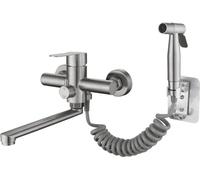 Kitchen Faucets Wall Mount,Brushed,Single Level Stainless Steel Kitchen Sink Faucets,Wall Mount Faucet with Sprayer,Kitchen Sink in-Wall Double-Hole Hot and Cold
