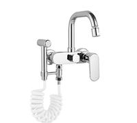 Kitchen Faucets Wall Mounted Brass Hot and Cold Double Hole Rotating Multi-Function Kitchen Mixer Faucet-Black