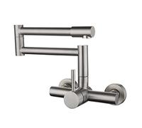 Kitchen Faucets Wall Mounted Stainless Steel Brushed Faucet Hot and Cold Double Hole Folding Rotatable Kitchen Faucet-B (Color : A)