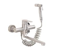 Kitchen Faucets Wall Mounted Stainless Steel Hot and Cold Rotating with Spray Gun Kitchen Mixer Faucet