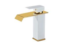 Kitchen Faucets, Waterfall Basin Sink Faucet, Gold and Black, Brass Bathroom Deck Mounted Washbasin Taps(White and Gold Short)