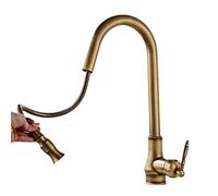 Kitchen faucets with Pull Down Sprayer Brass Antique Swivel Hot and Cold Water Single Hole Pull Down Kitchen Faucet-A