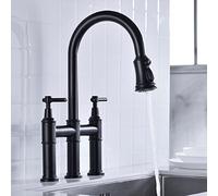 Kitchen Faucets with Pull Down Sprayer, Kitchen Faucet Stainless Steel Double Handle Copper Kitchen Faucet, Matte Black Modern Rv Stainless Steel Kitchen Faucets