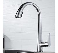 Kitchen Faucets with Pull Out Spray Brass 360° Rotation 2 Functions Nozzle Hot Water and Cold Water Single Hole Kitchen Mixer Faucet-Chrome