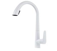 Kitchen Faucets with Pull Out Spray Brass 360° Rotation 2 Functions Nozzle Hot Water and Cold Water Single Hole Kitchen Mixer Faucet-White