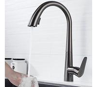 Kitchen Faucets with Pull Out Spray Brass 360° Rotation 2 Functions Nozzle Hot Water and Cold Water Single Hole Kitchen Mixer Faucet-Grey