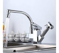 Kitchen Faucets with Pull Out Spray Chrome-Plated Sink Faucet Telescopic Spray Rotating Brass Sink Faucet-C