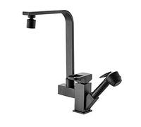 Kitchen Faucets with Pull Out Spray Rotating Hot and Cold Water Multi-Function Brass Single Hole Faucet-Black