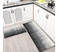 Kitchen Floor Rugs, 2 Pieces Non Slip Runners Absorbent Stain-Resistant Washable Kitchen Mats Set, for Kitchen Bedroom Entrance Laundry Room, Hallway,Luxury Black White 60x90cm+60x180cm N2401