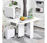 HOMCOM Mobile Drop Leaf Dining Table Folding Desk w/ 2 wheels Storage Shelves