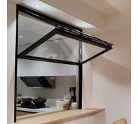 Kitchen Folding Window with Clear Tempered Glass & Handle, Black Aluminum Collapsible Replacement Windows, Fast Food Sliding Serving Window(22x30in/56x76cm)