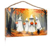 Kitchen Funny Sign Four Ghostly Figures in White Robes Wooded Sign Welcome Sign for Front Door Funny Man Cave Signs(20X30CM)