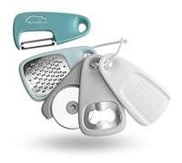 Kitchen Gadgets 5 Pieces Space Saving Kitchen Accessories Cheese Grater, Bottle Opener, Fruit/Vegetable Peeler, Pizza Cutter, Garlic/Ginger Grinder, Stainless Steel Camping Accessories (Blue)