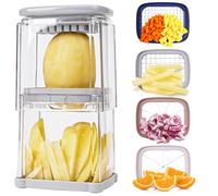 Kitchen Gadgets Food Chopper with Container 4 in 1 Vegetable Cutter with French Fry Cutter, Veggie Chopper, Fruit Slicer, Potato Cutter, Mandoline Slicer, Stainless Steel Blade