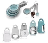 Kitchen Gadgets Set 13 Piece, Space Saving Cooking Tools Includes Cheese Grater, Pizza Cutter, Peeler, Bottle Opener, Garlic Grinder, Collapsible Measuring Cups Spoons for Small Kitchen RV Camp