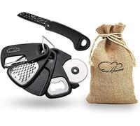 Kitchen Gadgets Set 6 Piece, Space Saving Kitchen Utensils Stainless Steel Accessories Cheese Grater, Bottle Opener, Pizza Cutter, Vegetable Peeler, Paring Knife, Garlic Grinder, Burlap Bag Gift(BLK)