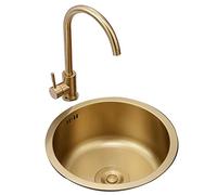 Kitchen Gold Round Sink Single Bowl Mini Small Stainless Steel Sink Bar Balcony Undermount Sink Kitchen Sink Sinks (Color : Gold, Size : 40 * 40 * 20cm)