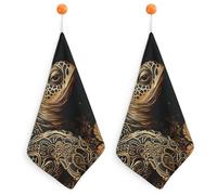 Kitchen Gold Sea Turtle Hand Towels with Hanging Loops, Highly Absorbent & Quick Drying Towels for Kitchen Bathroom, Microfiber Cleaning Cloth, Dish Towel, Tea Towel Decorative, Dish Rag(12x12)