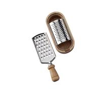 Kitchen Grater Set, Wooden Handle Stainless Steel Two Piece Prep Tool for Cheese Grater, Salad Topping, Baking, Home Cook, Baker, Compact, Manual Countertop