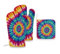 Kitchen Heat-resistant Gloves And Mat Set, Tie Dye Pattern Printed A Three-piece Set Suitable for Kitchen Cooking, Baking, Microwave, And Pizza Making.