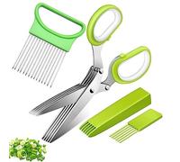 Kitchen Herb Scissors,5 Blade Herb Cutter,Shredding Scissors,Kitchen Herb Shears,Onion Slicer Holder,Stainless Steel Onion Chopper with Lid and Cleanup Brush for Chopping Basil,Chives,Oregano,Rosemary
