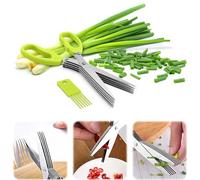 Kitchen Herb Scissors, Multipurpose 5 Blade Kitchen Shears Scallion Cutter Laver Spices Herb Spice Kitchen Slicer Shredded Scallion Chive Cutter for Cutting Cilantro Onion Salad Garden Herbs (green)
