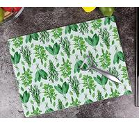 Kitchen Herbs Glass Chopping Board - Rectangular Large Glass Worktop Protector - Green Cooking Herbs Kitchen Chopping Cutting Board Worktop Saver with Non-Slip Feet 39cm x 28.5cm (15" x 11")