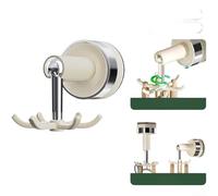 Kitchen Hook Rack with 6 Adjustable Rotating Claws and Strong Suction Cup Wall Mount No Tools No ABS PET ABS (Creamy White)