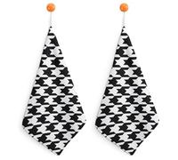 Kitchen Houndstooth Black Hand Towels with Hanging Loops, Highly Absorbent & Quick Drying Towels for Kitchen Bathroom, Microfiber Cleaning Cloth, Dish Towel, Tea Towel Decorative, Dish Rag(12x12)
