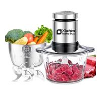 Kitchen in the box 2L+2L Electric Food Processors & Chopper with 304 Stainless Steel Container and Glass Container, 2 Speed Settings, 4 Stainless Steel Blades for Chopping Meat, Baby Food, Vegetable