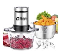 Kitchen in the box 2L+2L Electric Food Processors & Chopper with 304 Stainless Steel Container and Glass Container, 2 Speed Settings, 4 Stainless Steel Blades for Chopping Meat, Baby Food, Vegetable