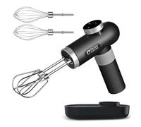 Kitchen in the box Cordless Rechargeable Hand Mixer for Kitchen, Portable Handheld Electric Mixer with Beaters, Whisks, 6-Speed Digital Display, Charging Base and USB-C Charge Cable (Classic Black)