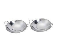 Kitchen inch with Steel Thicken Handle Fry Stainless Round Household Metal Shabu Portable Hot Double Cookware Cooking Tool Bottom Frying Wok Pot Pan/Silver*2Pcs/22 * 6Cm*2Pcs