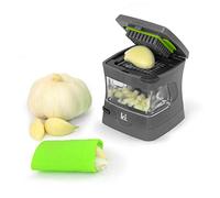 Kitchen Innovations Garlic-A-Peel Garlic Press, Crusher, Cutter, Mincer, and Storage Container - Includes Silicone Peeler - Easy to Clean - Stainless Steel Blades (Grey)