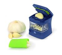 Kitchen Innovations Garlic-A-Peel Garlic Press, Crusher, Cutter, Mincer, and Storage Container - Includes Silicone Garlic Peeler - Easy to Clean - Stainless Steel Blades - (Blue), standard