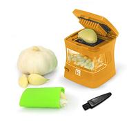 Kitchen Innovations Garlic-A-Peel Garlic Press, Crusher, Cutter, Mincer, and Storage Container - Includes Silicone Garlic Peeler - Easy to Clean - Stainless Steel Blades - (Honey), standard