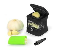 Kitchen Innovations Garlic-A-Peel Garlic Press, Crusher, Cutter, Mincer, and Storage Container - Includes Silicone Garlic Peeler - Easy to Clean - Stainless Steel Blades - (Black), standard