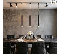 Kitchen Island 6 LED Black Track Pendant & Spot Lighting Kit, 230V 3CCT, 3 Pendant Lights & 3 4000K Spotlights with 3m H-Type Rails, Modern Ceiling Light Fixture for Dining Room Living Room Cafe