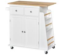 Kitchen Island Cart Rubber Wood Top Storage Cabinet Spice Rack Towel Rail