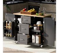 Kitchen Island Cart withBlack Barn Doorfor Dining Room le Kitchen Island on Wheels with Cabinet & Tower Rack Perfect for Home nizat