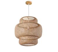 Kitchen Island Hand-Woven Hanging Lamp Bamboo Rattan Basket Lantern Chandelier Pendant Lamp Shade, Woven Boho Wicker Pendant Light, E26 for Kitchen Foyer Dining Room