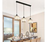 Kitchen Island Lighting 3 Lights Dining Room Chandelier, Linear Ceiling Pendant Lights Fixtures with Cylindrical Crystal Shade, for Pool Table Reataurant Stair Decor Suspension Lamps, E26 Made in
