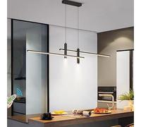 Kitchen Island Lights LED Pendant Lights Dimmable Dining Room Black Hanging Lamp Modern Linear Designer Chandelier Height Adjustable Kitchen Office Living Room Bar Ceiling Lighting (L90CM, Black)