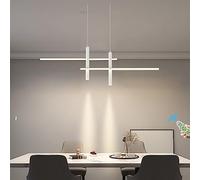 Kitchen Island Lights LED Pendant Lights Dimmable Dining Room Black Hanging Lamp Modern Linear Designer Chandelier Height Adjustable Kitchen Office Living Room Bar Ceiling Lighting (L150CM, White)