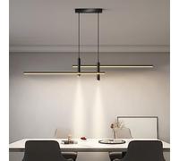 Kitchen Island Lights LED Pendant Lights Dimmable Dining Room Black Hanging Lamp Modern Linear Designer Chandelier Height Adjustable Kitchen Office Living Room Bar Ceiling Lighting (L150CM, Black)
