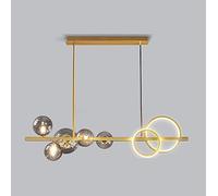 Kitchen Island Linear Pendant Lighting with Smoke Grey Shade Amber Glass Dimmable Long Chandelier Black Gold Mid Century Hanging Lamp for Dining Room Living Room Restaurant