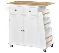 Kitchen Island White 89x45x89.5cm MDF Particleboard Rubberwood Top 3-Tier Spice